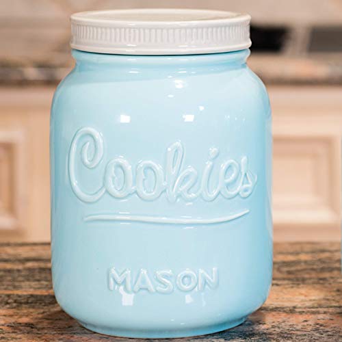 Mason Cookie Jar With Lid - Large Airtight Ceramic Kitchen Canister - Vintage Farmhouse Storage Jars With Lids - Rustic Decorative Air Tight Container For Cookies, Cracker, And Other Snacks (Blue) #TOP2