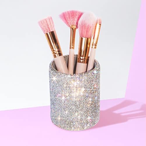 TISHAA Multi-Purpose White Crystal Pen Pencil Makeup Brush Holder - Perfect Cup Holder Container Box Organizer for Home Desk Office Vanity