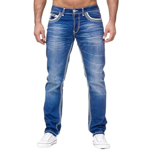 Jeans Pants Trousers Denim Retro Double Line Street Trendy Washed Commuter Straight Leg for Men