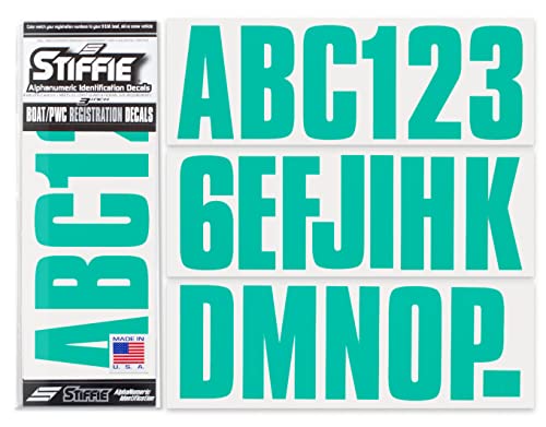 Image of STIFFIE Uniline Sea Teal 3 inch Boat & PWC Registration Decals • Numbers Letters Stickers