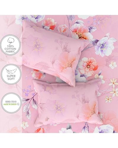 Image of Portico New York Super King Size Flat Bedsheet with 2 Pillow Covers Facets (Pink)