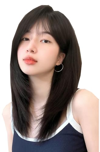 VVRPWASSLY Black Lolita Straight Layered Wig Women Collarbone Length Haircut