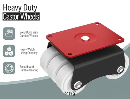 Image of MHS Heavy Duty Revolving Caster Wheels - 360 Rotating Sixer Castor Wheels with Roller | 4pcs with Screws in 1 Set | for Trolley, Furniture, Table, Bed | Made in India (450 KG Load Capacity, 1, Set)
