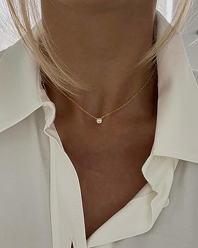 Image of Tewiky Dainty 14k Gold Plated /Silver Cubic Zirconia Necklaces for Women, Simple CZ Jewelry Necklaces Trendy Gifts