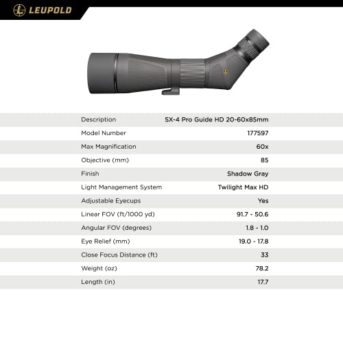 Image of Leupold SX-4 Pro Guide HD 20-60x85mm Spotting Scope