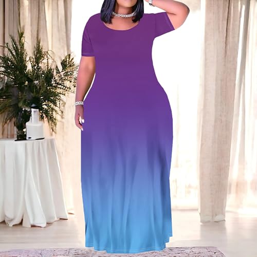 Image of PinkPatty Women's Plus Size Maxi Dresses Short Sleeve Sundress Summer T-Shirt Beach Long Dress with Pockets
