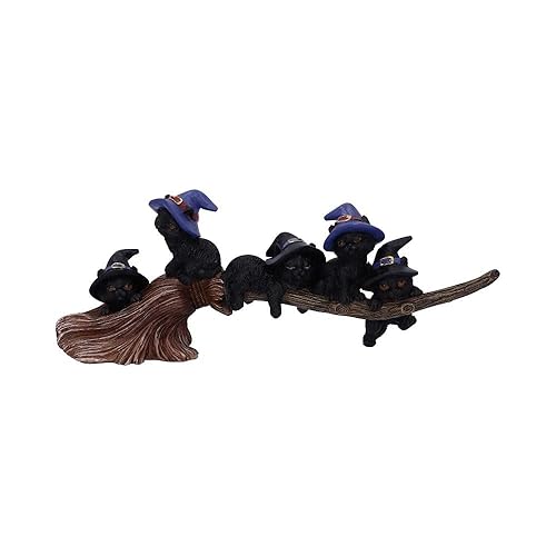 Nemesis Now Purrfect Broomstick Witches Familiar Black Cats and Broomstick Figurine,27.5cm - Purrfect Cats on Broomstick