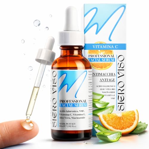 Siero Viso Vitamina C ed E 60 ml – Trattamento Illuminante e Anti-Età con Acido Ialuronico Puro, Niacinamide e Aloe Vera Bio – Formula Naturale Senza Alcol, Made in Italy