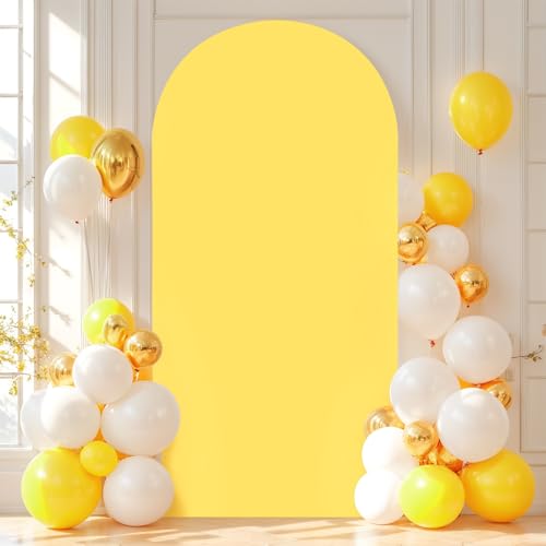 7.2FT Yellow Wedding Arch Cover Spandex Fitted Arch Covers Stretchy Backdrop Round Top Chiara...