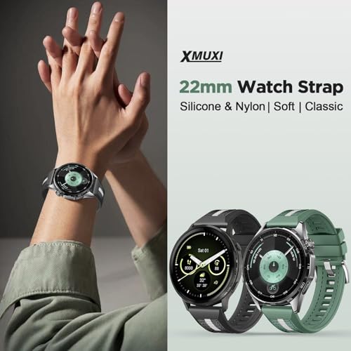 Image of XMUXI 22mm Quick Release Strap Compatible with Huawei Watch GT 7 GT6 5 4 3 46mm Nylon with Silicone Straps for GT6 Pro GT5 Pro 46mm,Vivoactive 4,Bip 6,Venu 4 45mm Replacement Band