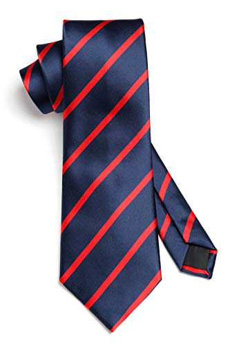 Image of HISDERN Stripe Tie Mens Ties with Pocket Square Set Classic 3.4'' Silk Formal Necktie Handkerchief for Business Wedding