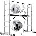 Masko® Ponteggi Telaio in alluminio Struttura Scala da ponteggio, Piattaforma lavoro | Caricabile fino a 150 KG | Rivestimento antiscivolo | | Testato GS (EN 131)