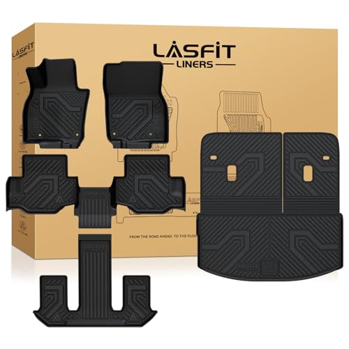 LASFIT Floor Mats & Backrest Mats & Cargo Mats for Mazda CX-90/CX-90 PHEV 2026 2025 2024 7 Seats (Only Fit 3rd Row 60/40 Split-Bench Seats) All Weather TPE Custom Fit Car Liners for CX-90/CX-90 PHEV