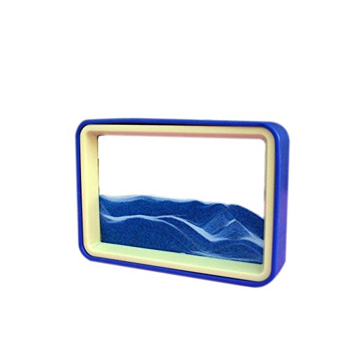 DeerBirdÂ® Flowing Sand Drawing 3D Dynamic Sand Picture Blue and Yellow Frame Art with Transparent Glass Abstract Moving Sand Painting (Blue Sand)