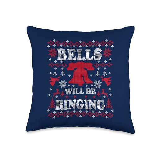 Liberty Bell Philadelphial Ring the Bell Ugly Christmas Throw Pillow