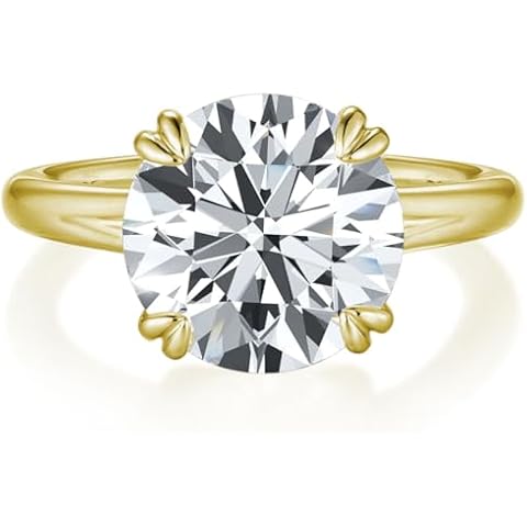 Bo.Dream Round Cut 5 Carat Cubic Zirconia Solitaire Engagement Rings for Women 14K Gold Plated Sterling Silver Wedding Band Size 7 Cover