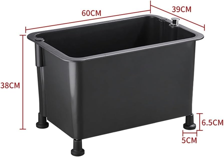 Large Capacity Plastic Utility Sink - Deepening Mop Sink for Laundry, Home, Bathroom, Balcony - Mobile Free Standing Wash Tub (Black, 60x39x38cm)