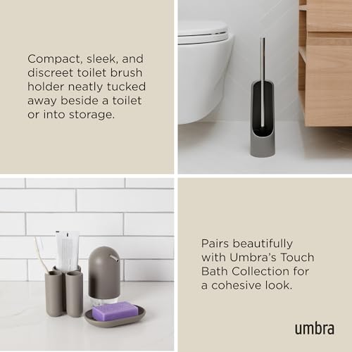 Image of Umbra 023274-918 Touch Open Back Hideaway Holder - Durable, Slim, Plastic & Metal Toilet Bowl Cleaner with Rubber Finish-Soft and Dense Brush Bristles - Removes All Stubborn Stains, Grey (Pack of 3)