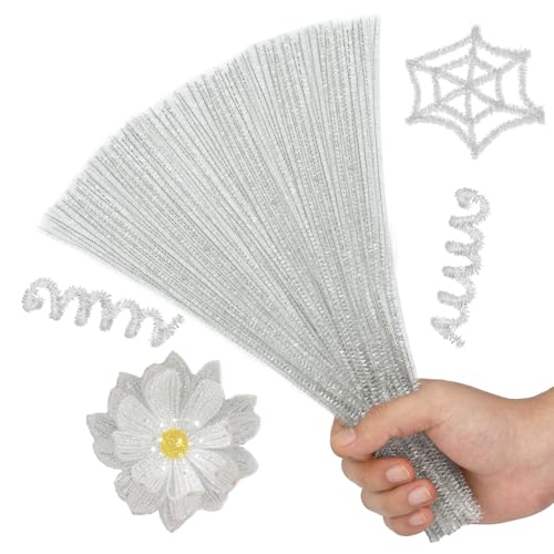 Image of Hssugi 100PCS Pipe Cleaners, Glitter White Chenille Stems Craft Supplies | Pipe Cleaners Craft Supplies, Pipe Cleaners Bulk Fuzzy Sticks for DIY Art and Craft Projects Home Decoration