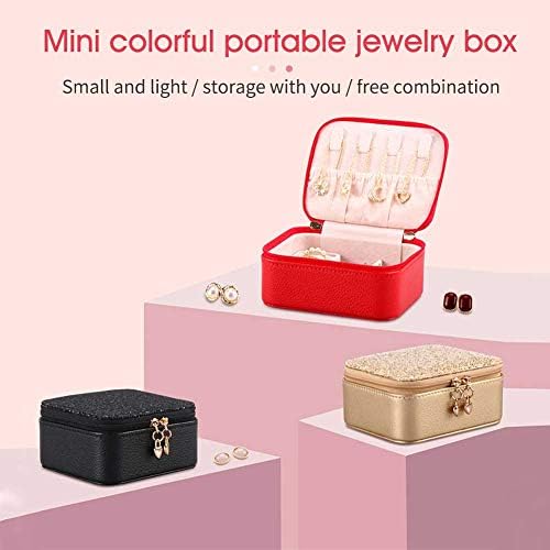 GeKLok Mini Jewellery Box for Travel, Mini Travel Jewellery Organiser, Small Travel Jewellery Box Organiser, PU Leather Jewellery Storage Box for Rings Earrings Necklaces