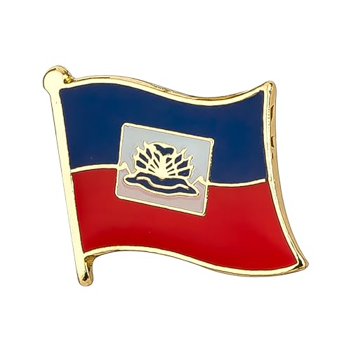 Haiti Haitian National Flag Metal Enamel Lapel Pin Badge – 1.9 x 1.6 cm Blue and Red with Coat of Arms – Hard Enamel Finish with Secure Clasp for National Pride, Travel, Events, and Collectors