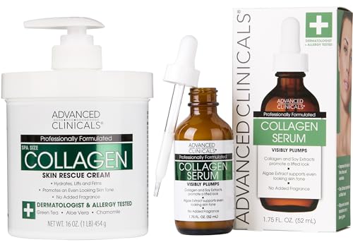 Advanced Clinicals Collagen Cream Body Lotion & Face Moisturizer W/Vitamin E | Skincare Moisturizing Collagen Lotion For Women, Men, Hand, & Neck Improves Look Of Crepey Skin & Uneven Dry Skin, 2pc 16OZ