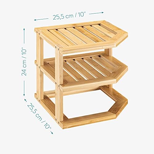 Navaris Bamboo Corner Shelf - Kitchen or Bathroom Corner Shelf Organiser - 24cm High 3 Tier Shelf for Plate Storage, Cupboard, Countertop, Cabinet