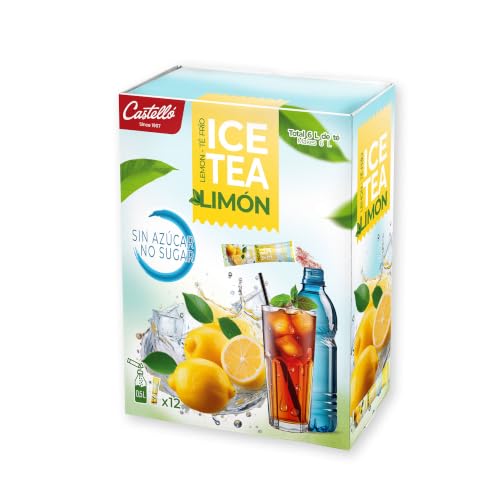 Castello since 1907 Té Frío (Ice Tea - Iced Tea) Zero & Instantáneo | Limón | 12 sobres | 1 sobre = 500 ml de Té | 0 Calorías | 0 Azúcar | 0 Aspartamo
