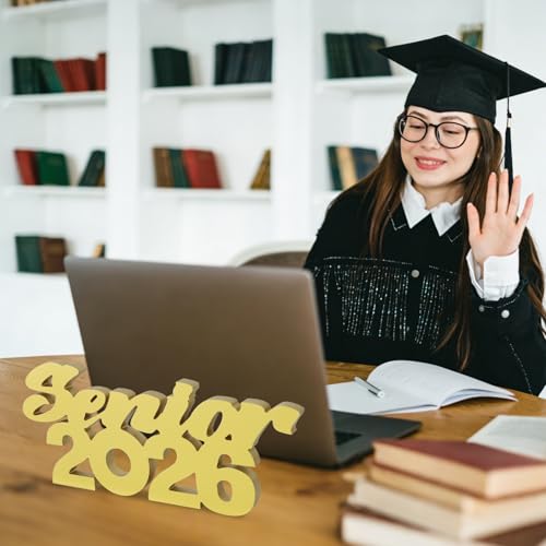 Image of TONIFUL Graduation Decorations 2026 Senior 2026 Sign Wooden Gold Class of 2026 Table Centerpiece Photo Props Graduation centerpieces Senior 2026 Sign for 2026 Party Decorations Supplies
