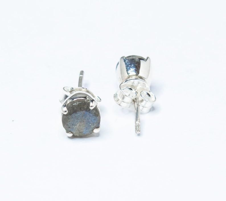 Boucles d'oreilles labradorite rare 6mm et argent 925 facetté - 4