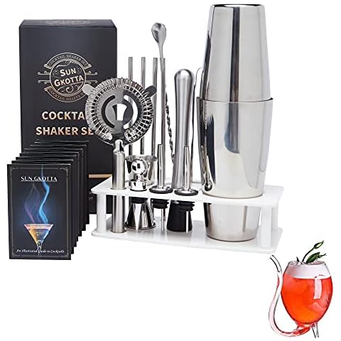 SUN GKOTTA Cocktail Shaker Set, Stainless Steel Bartender Kit with plastic Stand & Cocktail Recipes Booklet, Professional Bar Tools for Drink Mixing, Home, Bar, Parties Cover