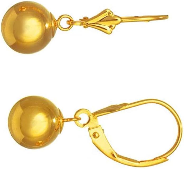 JewelStop 14K Real Yellow Gold Ball 6mm Dangle Lever Back Earrings