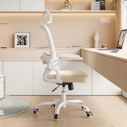 Farini Ergonomischer Stuhl Schreibtischstuhl Höhenverstellbar BürostuhlBequem mit Kopfstütze, Home Office Stuhl Computer Stühle Chefsessel mit Armlehne, 150 Kg PC Stuhl mit Rollen