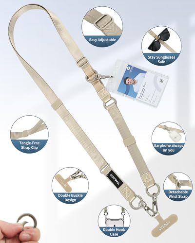 Image of VVAAGG Cell Phone Lanyard for iPhone: Adjustable Phone Strap Crossbody Neck and Wrist Strap Anti-Theft Lanyard Travel Essential Compatible for iPhone Android Smartphones Khaki