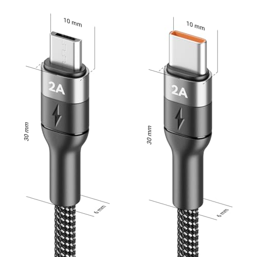 deleyCON 0,15m Krótki Kabel USB-C do Micro-USB - ładowanie i Synchronizacja, Telefon, Smartfon, Tablet, Kamera, Nawigacja, Kontroler itp.