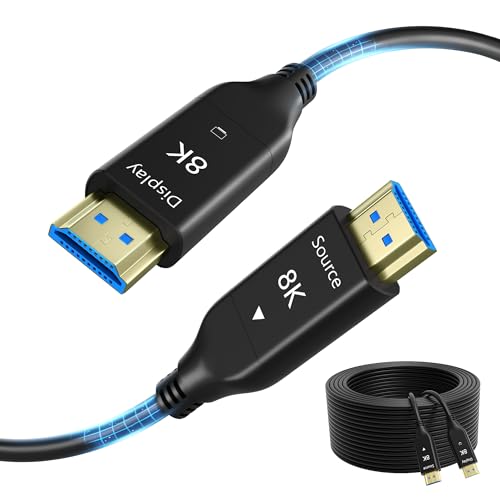 8K 328フィート 光ファイバーHDMIケーブル 壁内、長いHDMI 2.1ケーブル 48Gbps 超高速 [8K@60Hz] ダイナミックHDR、耳、CHDCP 2.2&2.3、3D、PS5 PS4 HDTVモニタープロジェクター対応（Amazon）