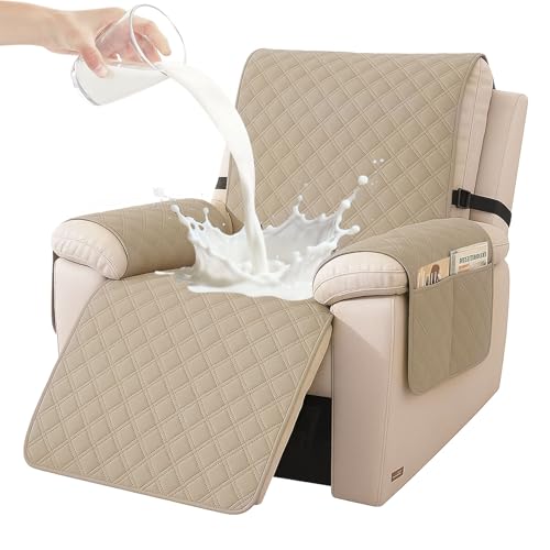 YSTELLAA Funda Sillon Relax Reclinable 1 Plaza, Impermeable Funda Sillon, Fundas para Sillones con Bolsillo Laterales, Mascotas, Antiarañazos(1 Asiento, Caqui)