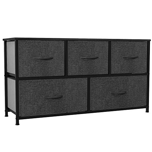 YITAHOME Commode 5 tiroirs, Commode Chambre Adulte en Tissu, Meuble de Rangement Chambre avec Cadre Stable en Métal, Commode Industrielle pour Chambre, Salon, Armoire, Couloir, Noir Cover