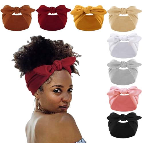 Image of DRESHOW 8 Pack Bow Headbands of Solid Color for Women's Hair Non Slip Wide Vintage Head Wraps Knotted Cute Hair Band Accessories