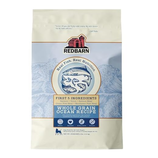 Redbarn Whole Grain Adult Dry Dog Food Kibble - Ocean Fish Recipe - Made in USA No Chicken Recipe with Functional Ingredients to Support Healthy Heart, Skin, Coat, Immunity & Digestion - 4lb