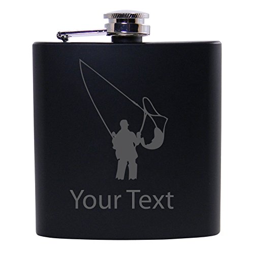 Personalized Custom Fly Fishing Black Stainless Steel Hip Customizable Flask