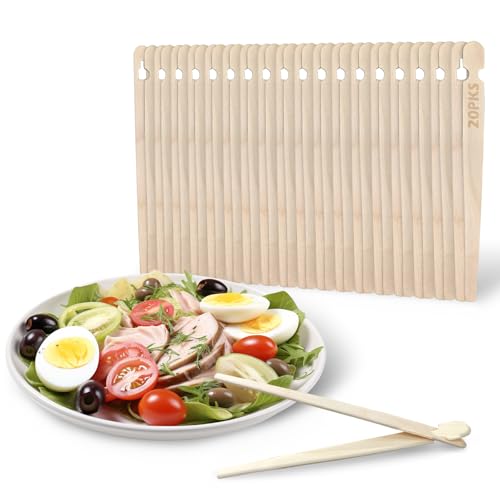 Elfzone Bamboo Skewers - BBQ Skewers Disposable and Collapsible Salad Tongs Natural for Easy Carry & Storage and Serving Food,Wooden Tongs 20pcs