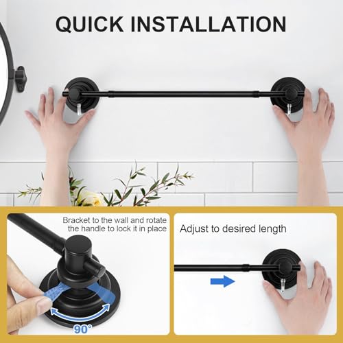 Suction Cup Towel Holder Adjustable 15.75'' to 25.6'' Bath Towel Bar Stainless Steel Heavy Duty Towel Rack for Shower and Bathroom, Removable Vacuum Suction Towel Holders (Black) by VIDUTC - Used condition - Image 6