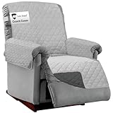 Sofa Shield Original Patent Pending Reversible Large Recliner Protector, Seat Width to 28 Inch, Furniture Slipcover, 2 Inch Strap, Chair Slip Cover Throw for Pets, Recliner, Light Gray Charcoal