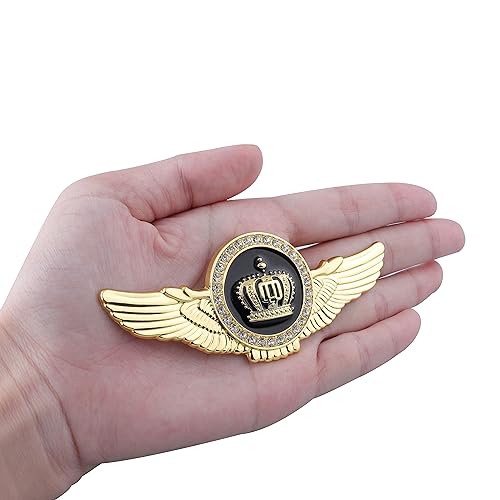 Image of 2pcs Wing Circular Crown Emblems,Crystal Diamond Crown Car Stickers Decals Decoration for All Car (Gold Black)