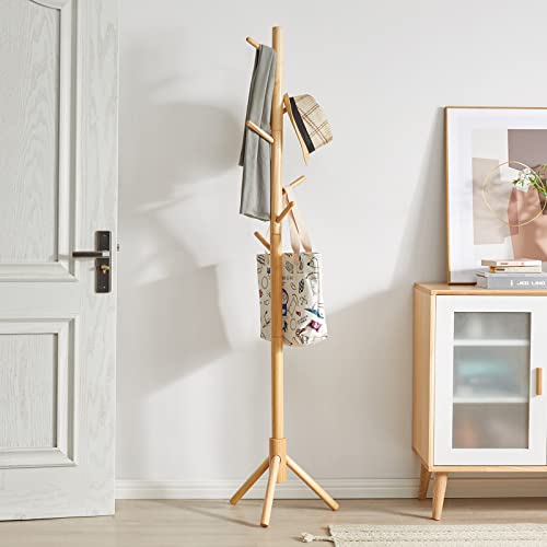 Miniatura 5 de Ymyny Perchero De Madera, Arbol De Pasillo De Pie Con 8 Ganchos, Perchero De Pasillo Para Sombrero, Soporte Para Bolso, Paraguas, Ropa, Bufandas, Tamaños Ajustables, Natural Hd-Hrf-1193