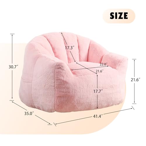 Image of Bean Bag Chair with Arms for Adults - Furry Lazy Sofa, Armrests Stuffed High-Density Foam Filler Chair, Small Cozy Reading in Bedroom Living Room and Dorms (Pink)