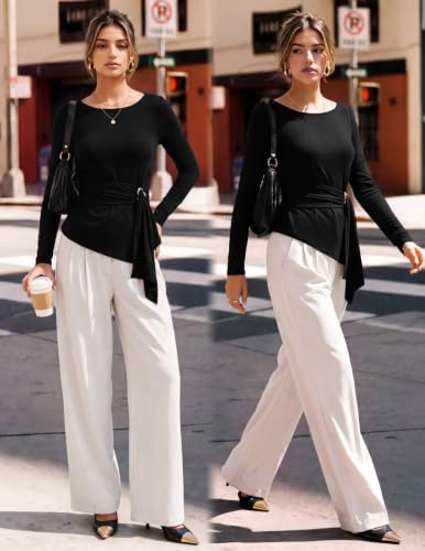 Kate Kasin Women Navy Boat Neck Wrap Tops, Asymmetrical Blouses Dressy, Long Sleeve Peplum Shirt Business Casual 2XL — view 3