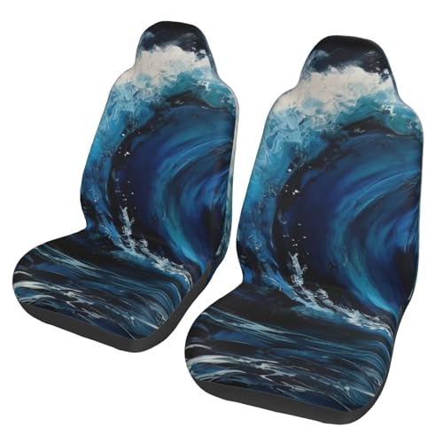 Housses de siège de voiture pour l'avant du véhicule au motif de vague bleue universelles