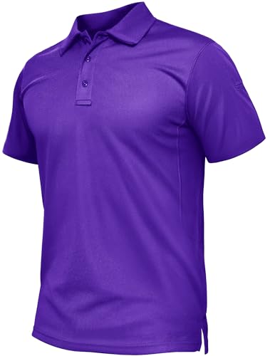 TACVASEN Work Polo Shirts for Men Quick Dry Golf Tops Casual Summer Polo Tee Shirt Short Sleeve Tactical Polo Shirt Purple,L